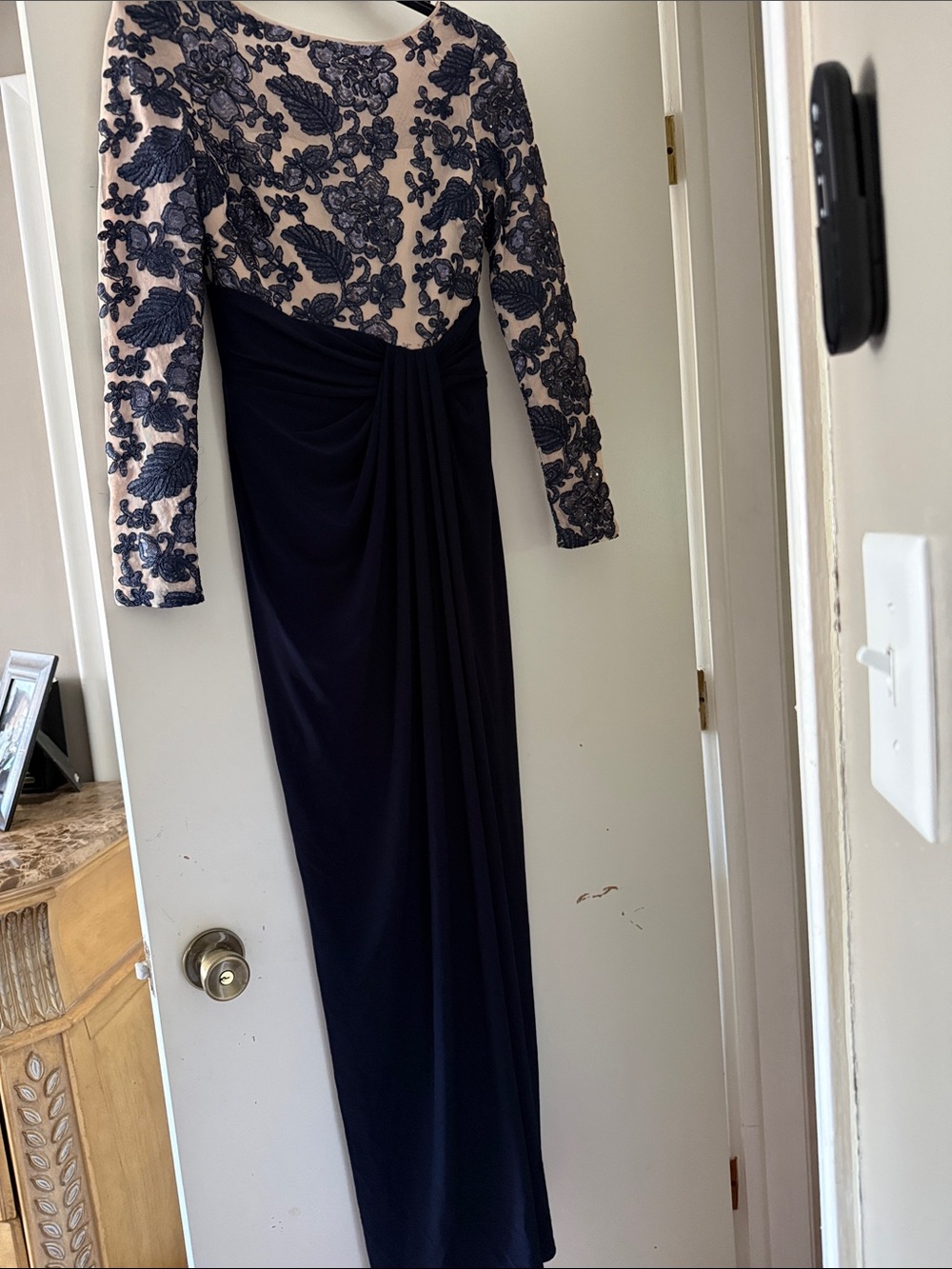 Polo by Ralph Lauren Navy Gown with Blush Lace Bodice